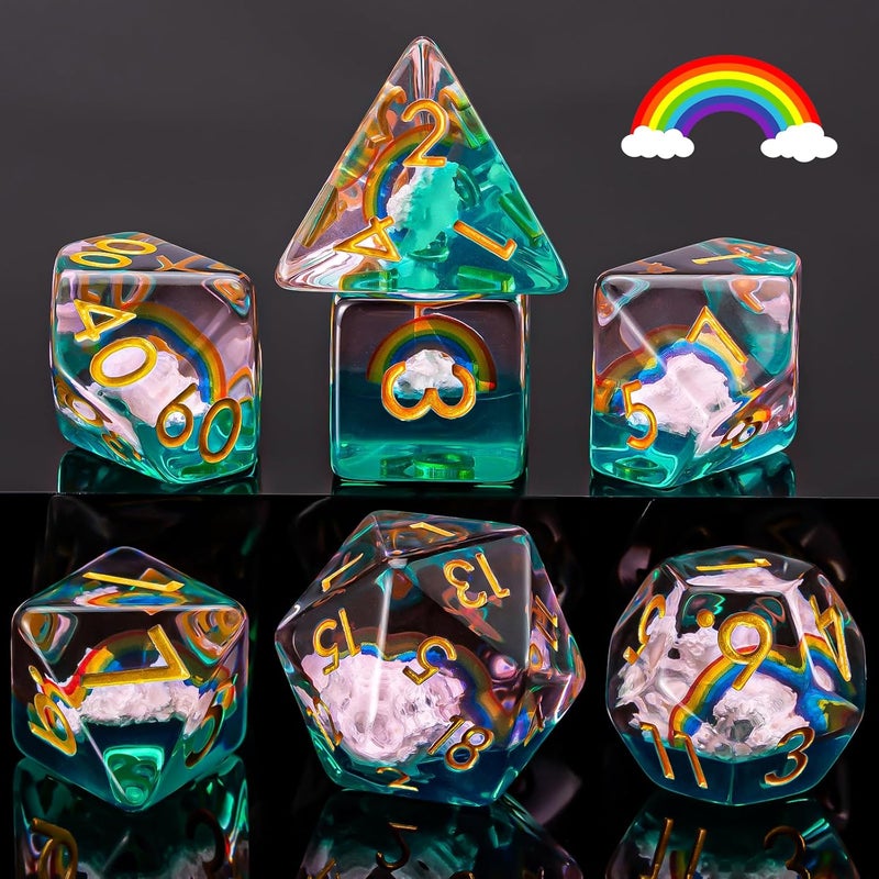 weyano Rainbow Resin D&D Dice Set, Polyhedral Dice for Dungeons and Dragons, RPG, MTG,Role Playing Games (D4, D6, D8, D10, D12, D20, D%) 7PC - Image 4